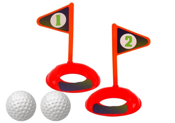 Mini-golfsetti lapsille 3+ kärryllä pyörillä, 3 mailaa, 5 palloa