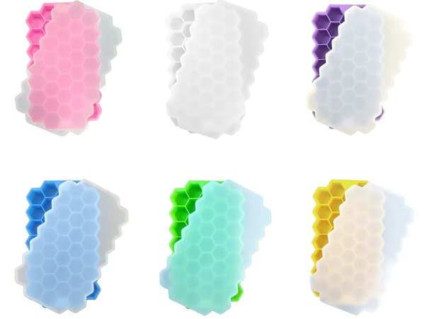 Isterningeform silikone 37 isterninger hexagon 18x11x2 cm blandede farver