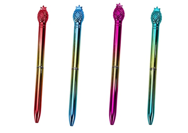 Kuglepen med ananas i toppen blåt blæk 16 cm 48-pack
