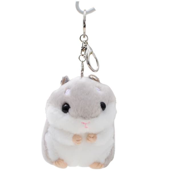 Nyckelring plyschhamster 10 cm grå/vit med karbinhake