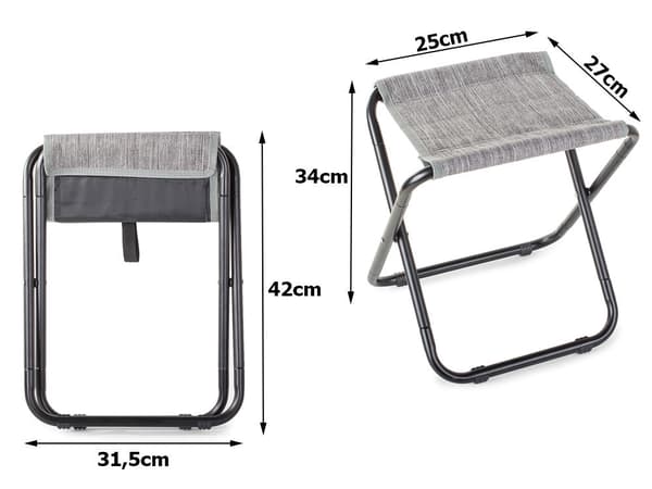 Hopfällbar fiskestol grå metall 34 cm med överdrag