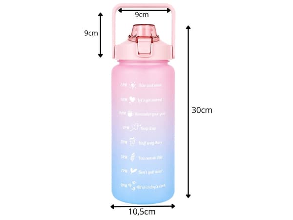 Vesipullo 2 liter pillillä ja mitta-asteikolla, vaaleanpunainen/sininen