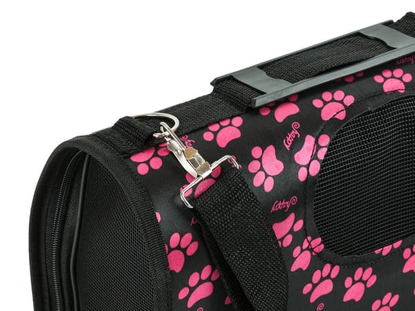 Transporttaske til kæledyr L 53x30x21 cm sort med poter, ventilation