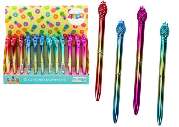 Kuulakärkikynä ananaspäällä, sininen muste, 16 cm, 48-pack