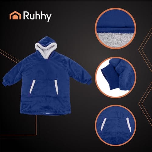 Pläd-sweatshirt XXL navy blue polyesteri hupulla ja kengurutaskulla