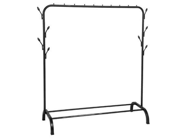 Vaateteline hyllyillä ja 8 koukulla musta 150 x 110 x 41 cm
