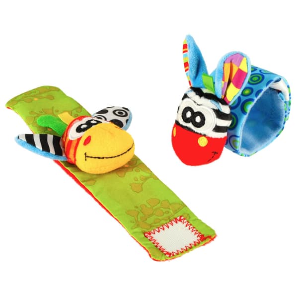 Sensoriska armband med skallra och prassel 2-pack blå/grön 15 cm