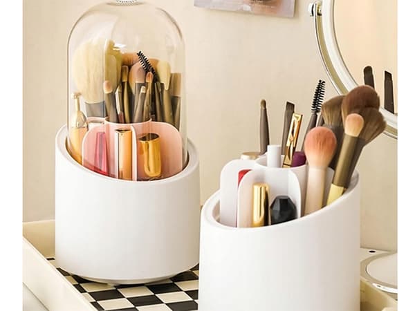 Roterende makeup-opbevaring med låg 7 rum plast hvid 22 cm