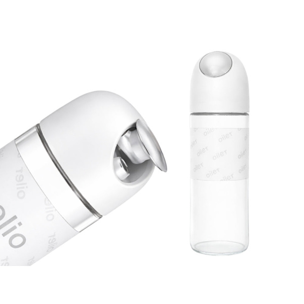 Oljedispenser i glas 510 ml med gravitationslock vit