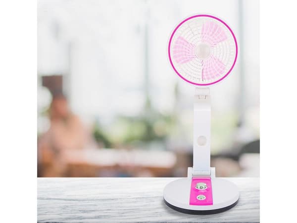 Bærbar sammenfoldelig vifte 18 cm rosa med LED og USB-opladning
