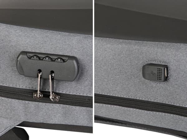 Varkaudenestoreppu läppärille 15L yhdistelmälukolla ja USB-portilla, harmaa