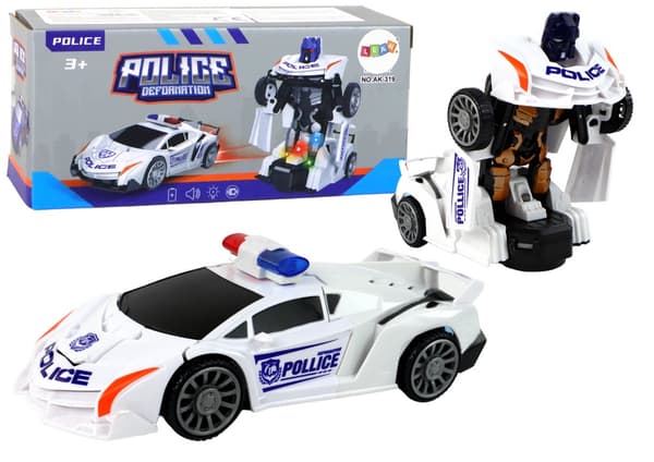 Transformers legetøjsbil 2-i-1 politivogn til robot med lys & lyd hvid