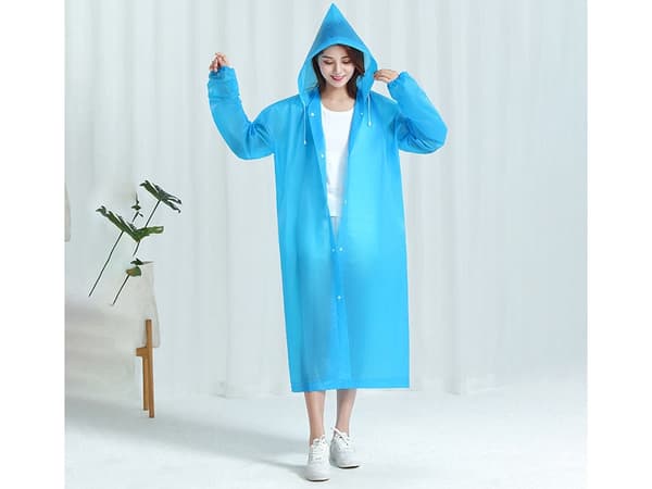 Regnponcho med huva och tryckknappar, EVA, one size, blå