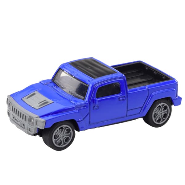 Die-cast terrängbil med husvagn set blå/vit med utbildningskort