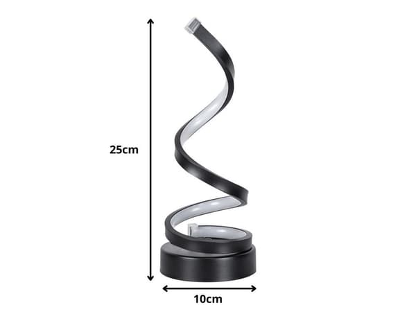Spiral LED-skrivebordslampe USB, 3 lysindstillinger, dæmpbar, sort 25 cm