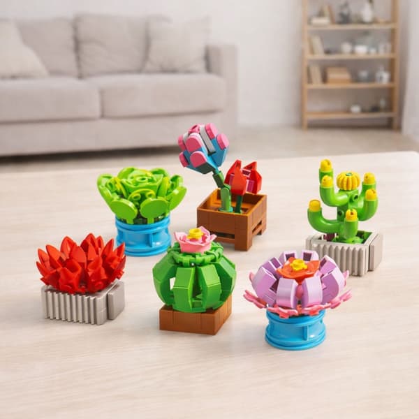 Byggkloss-set krukade blommor 245 delar, 6 modeller, plast