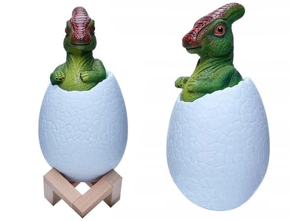 Dinosauruslamppu RGB-LED puujalustalla 7 väriasetusta, mukana virtakaapeli
