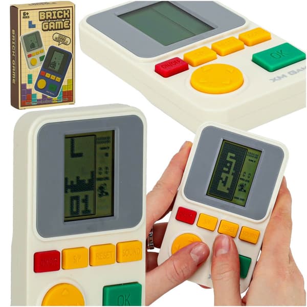 Elektronisk retro arkadekonsol blokspil i lommeformat hvid 6+ CE