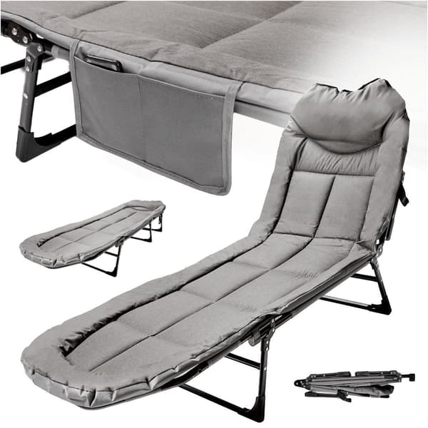 Fällbar campingbädd 190x63 cm stålram justerbar rygg grå