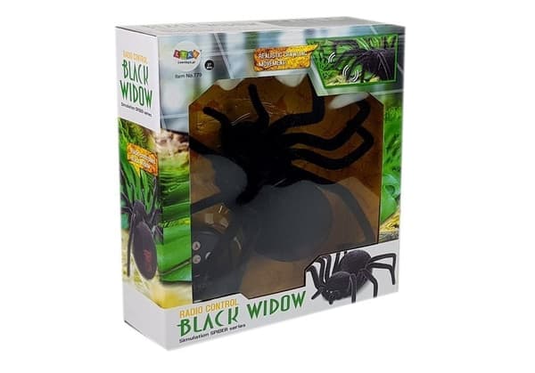 Fjernstyret edderkop Black Widow 30 cm med lysende øjne 27 MHz