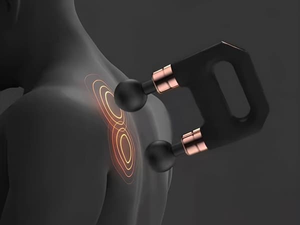 Massagepistol genopladelig USB-C 6 niveauer 4 massagehoveder sort
