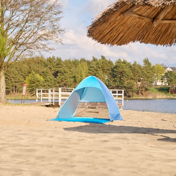 Pop-up strandtält UV-skydd silverbeläggning 140x120 cm med väska