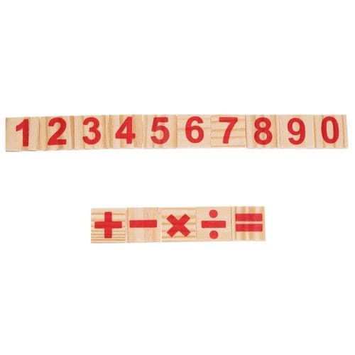 Tællestave i træ 48 stk. med tal- og matematikklodser i trækasse