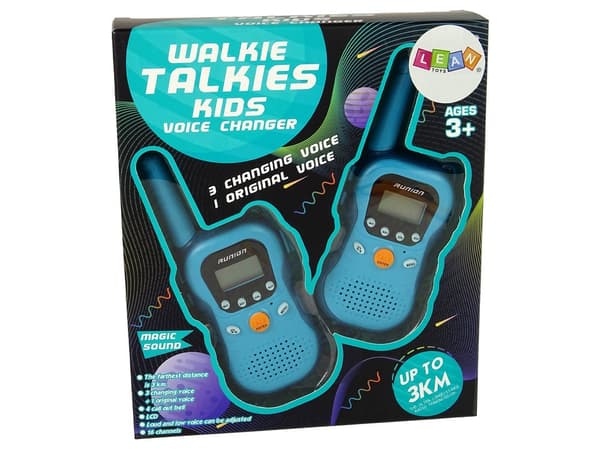 Walkie-talkies til børn 2-pack blå 16 kanaler 3 km rækkevidde