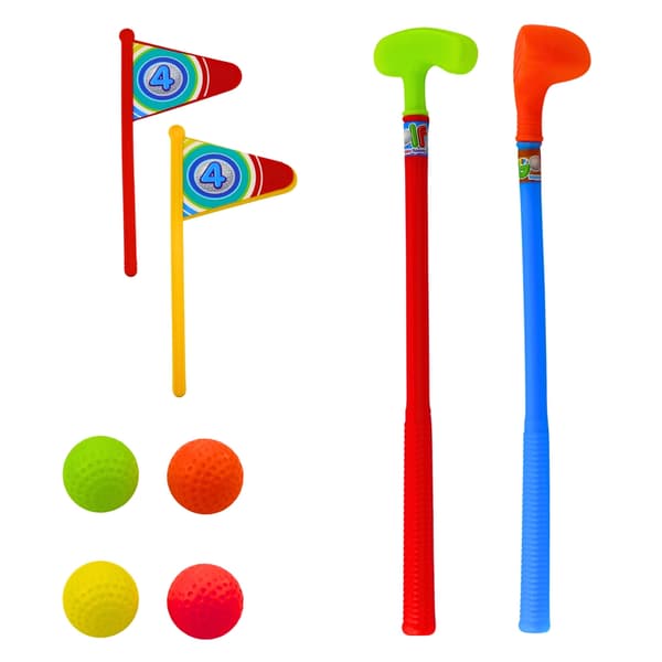 Golfset til børn med vogn 3 køller 4 bolde 2 flag plast