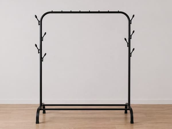 Vaateteline hyllyillä ja 8 koukulla musta 150 x 110 x 41 cm