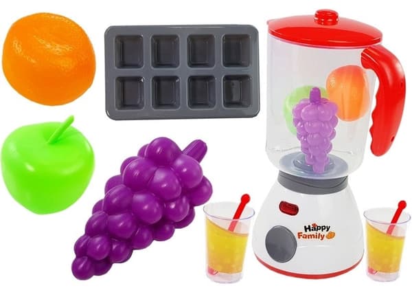 Legetøjsblender smoothie-sæt med frugter, 2 glas, isform, 3+ år