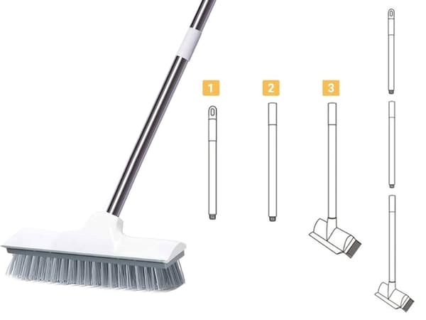 Skrubbebørste med gummiskraber 2-i-1, justerbart skaft, 122 cm