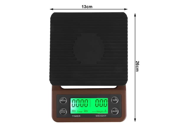 Elektronisk kaffevægt med timer 0,1 g 0–5 kg brun inkl. AA