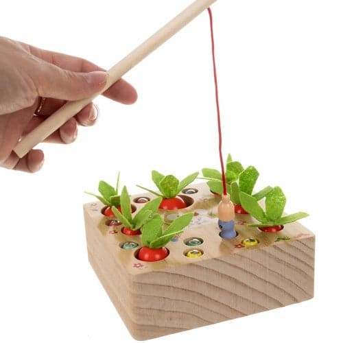 Puulelu 2-in-1 lajittelupeli & magneettikalastus morötter/maskar