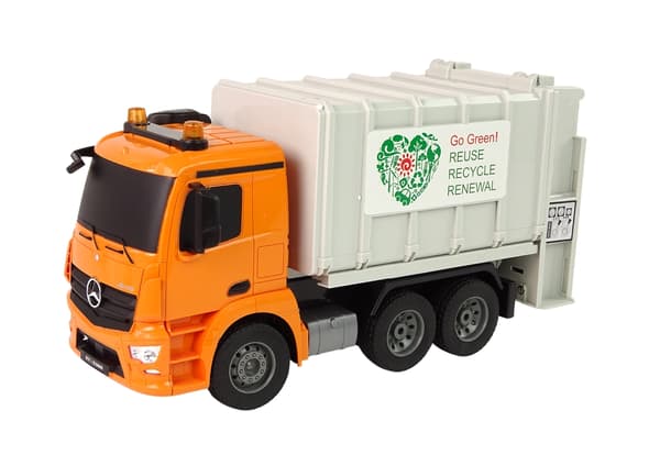 Fjernstyret affaldsbil 40 cm 2.4 GHz med lys/lyd og bevægelig container
