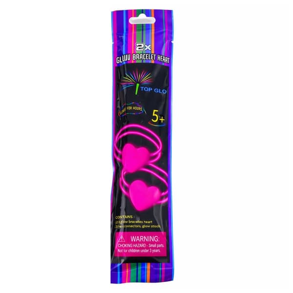 Glow stick-armbånd med dobbelte hjerter, lyser i mørke, 2-pack