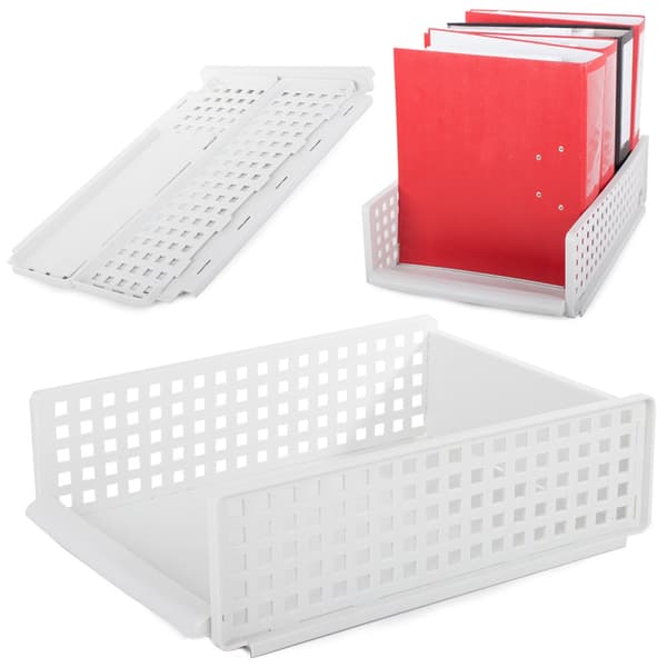 Dokumentorganisator stabelbar sammenfoldelig plast hvid 44x30x13 cm