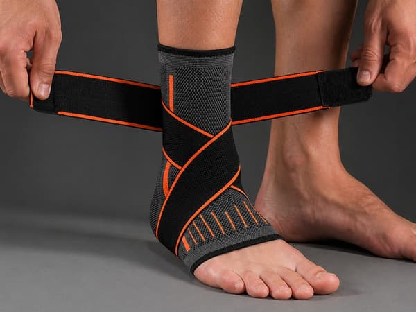 Ankelstöd med kardborre, elastiskt bandage 25 cm, grå/orange