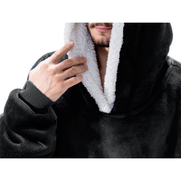 Fleecetröja med huva teddyfoder svart one size oversize XXL