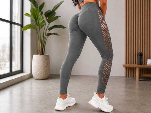 Træningsleggings dame høj talje push-up mesh grå S/M