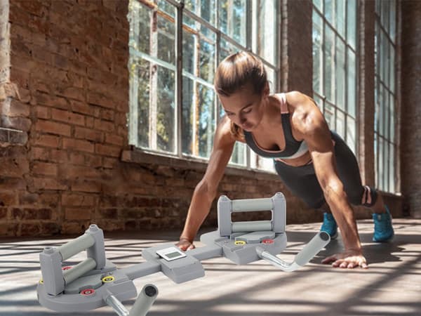 Push-up-bræt med justerbare håndtag og timer, plast grå, max 100 kg