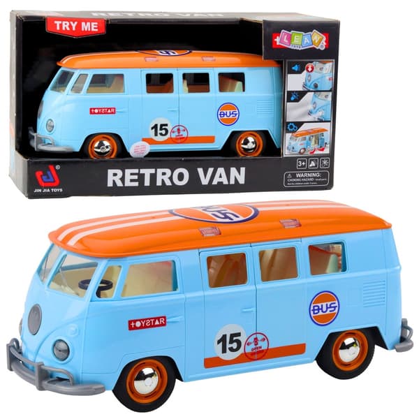 Legetøjsbil Retro Van 26,5 cm med lys/lyd og døre, der kan åbnes