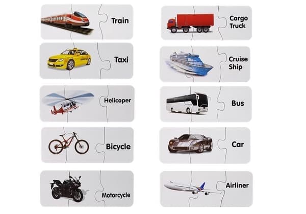 Transportpuslespil til børn 3+ med engelske ord, 10 forbindelser
