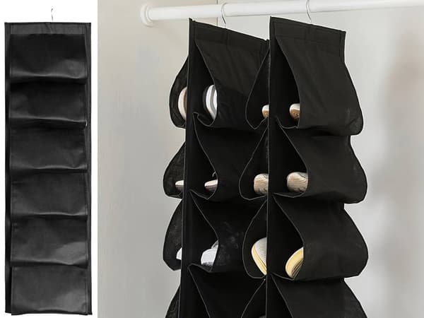 Hængende skoholder til garderobe 12 lommer 115x32 cm sort