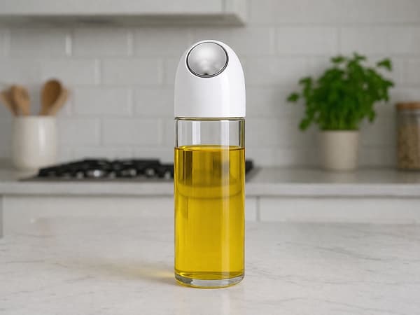 Oljedispenser i glas 510 ml med gravitationslåg hvid