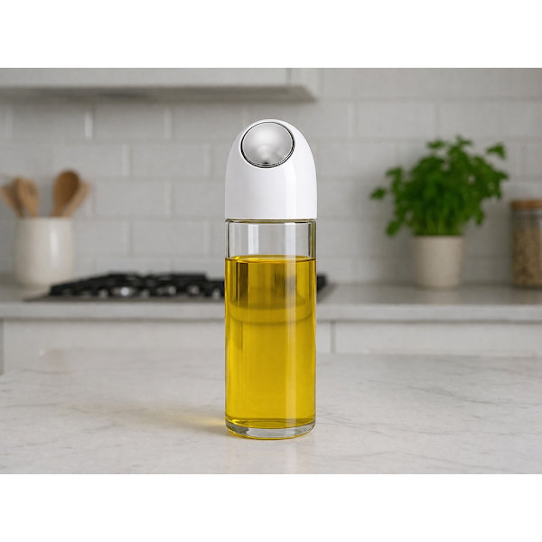 Oljedispenser i glas 510 ml med gravitationslock vit