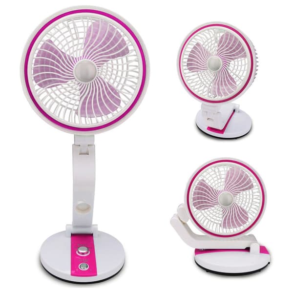 Bærbar sammenfoldelig vifte 18 cm rosa med LED og USB-opladning