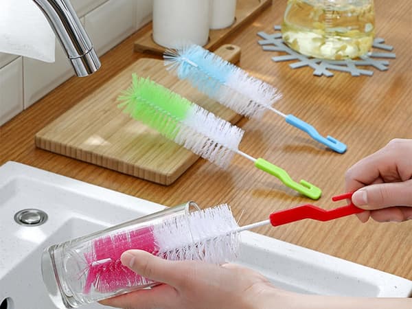 Flaskebørste med svamp til glas- og plastikflasker, blandede farver