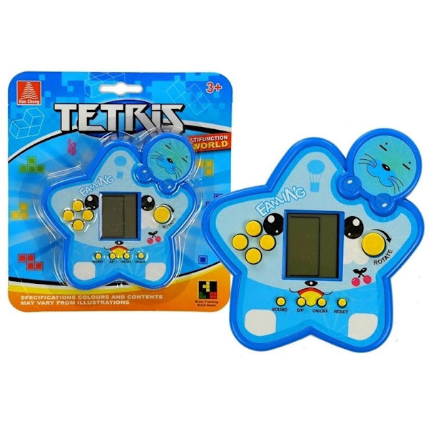 Elektroniskt Tetris-spel handhållet 11 cm, blå, 2xAA (ingår ej)