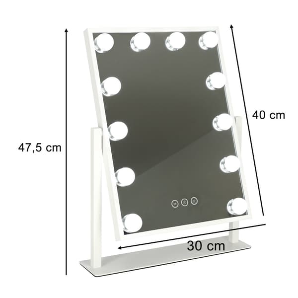 LED-makeupspejl 12 LED dæmpbar 3 lysindstillinger USB 30x40 cm